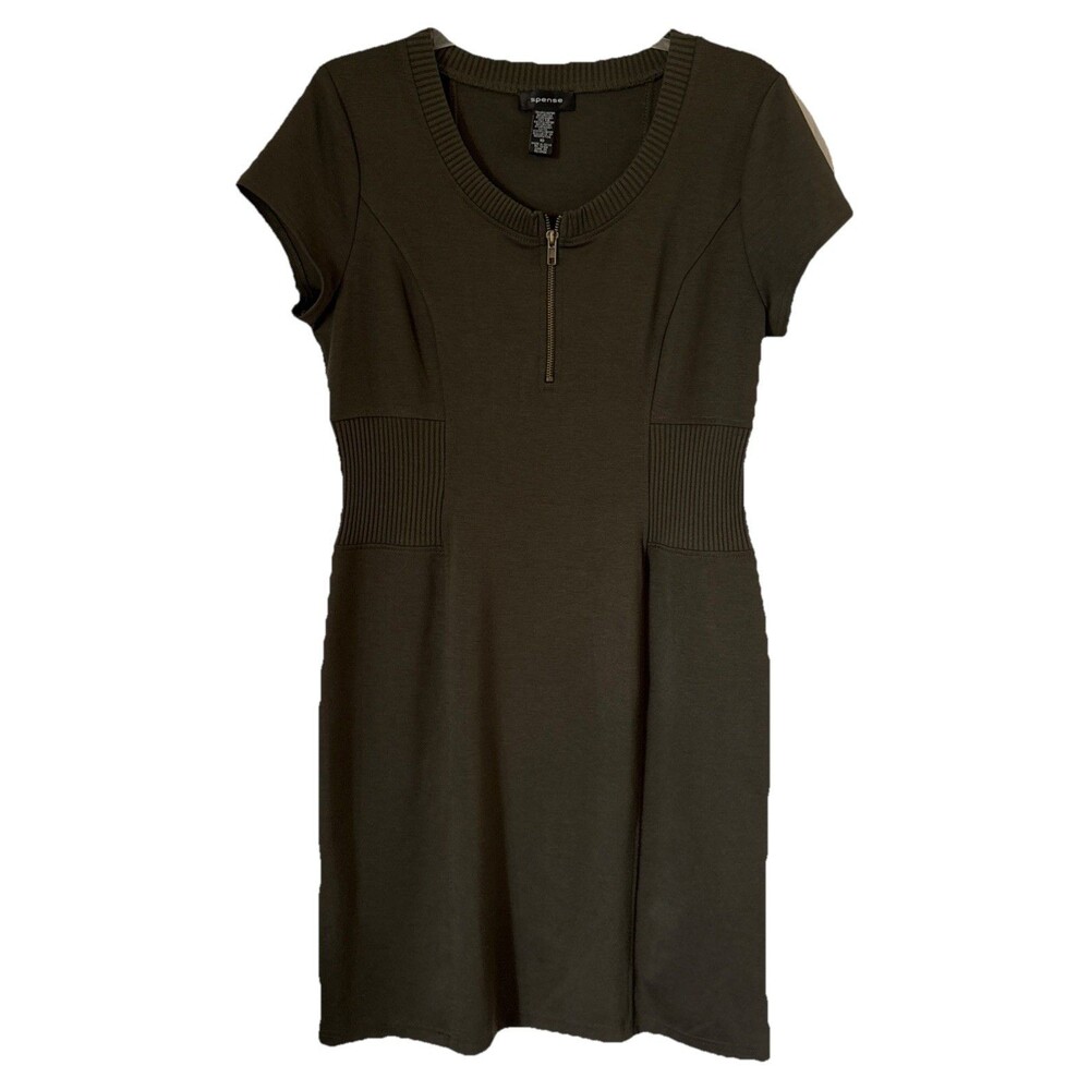 Spense Olive Green Medium Polyester Stretch Casual  Short Sleeve Dress 10 EUC